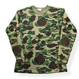 Vintage 80s Ranger Woodland Camo Long Sleeve Pocket Tee Single Stitch Men Size M